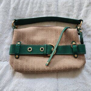 Pedro Regado Designer Ladies Handbag in Tan and Green with strap